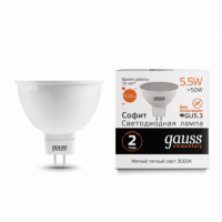 Лампа Gauss Elementary MR16 5.5W 430lm 3000К GU5.3 LED 1/10/100