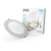 Светильник Gauss Basic Downlight круг 24W 2100m 4000K 170-260V IP20 225*26 белый LED 1/40