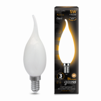 Лампа Gauss Filament Свеча на ветру 5W 420lm 2700К Е14 milky LED 1/10/50