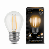 Лампа Gauss Filament Шар 7W 550lm 2700К Е27 LED 1/10/50 Лампа Gauss Filament Шар 7W 550lm 2700К Е27 LED 1/10/50