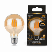 Лампа Gauss Filament G95 6W 620lm 2400К Е27 golden диммируемая LED 1/20