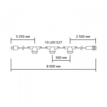 Гирлянда "Белт Лайт" Gauss серия Holiday для сменных ламп Е27, 10 ламп, 8 м, IP65, черный, 1/8