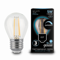 Лампа Gauss Filament Шар 5W 450lm 4100К Е27 LED 1/10/50
