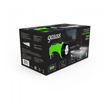 Фонарь ручной Gauss модель GFL105 7LED 60lm lead acid 700mAh LED 1/12/72