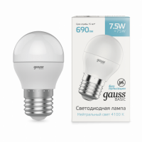 Лампа Gauss Basic Шар 7,5W 690lm 4100K E27 LED 1/10/100